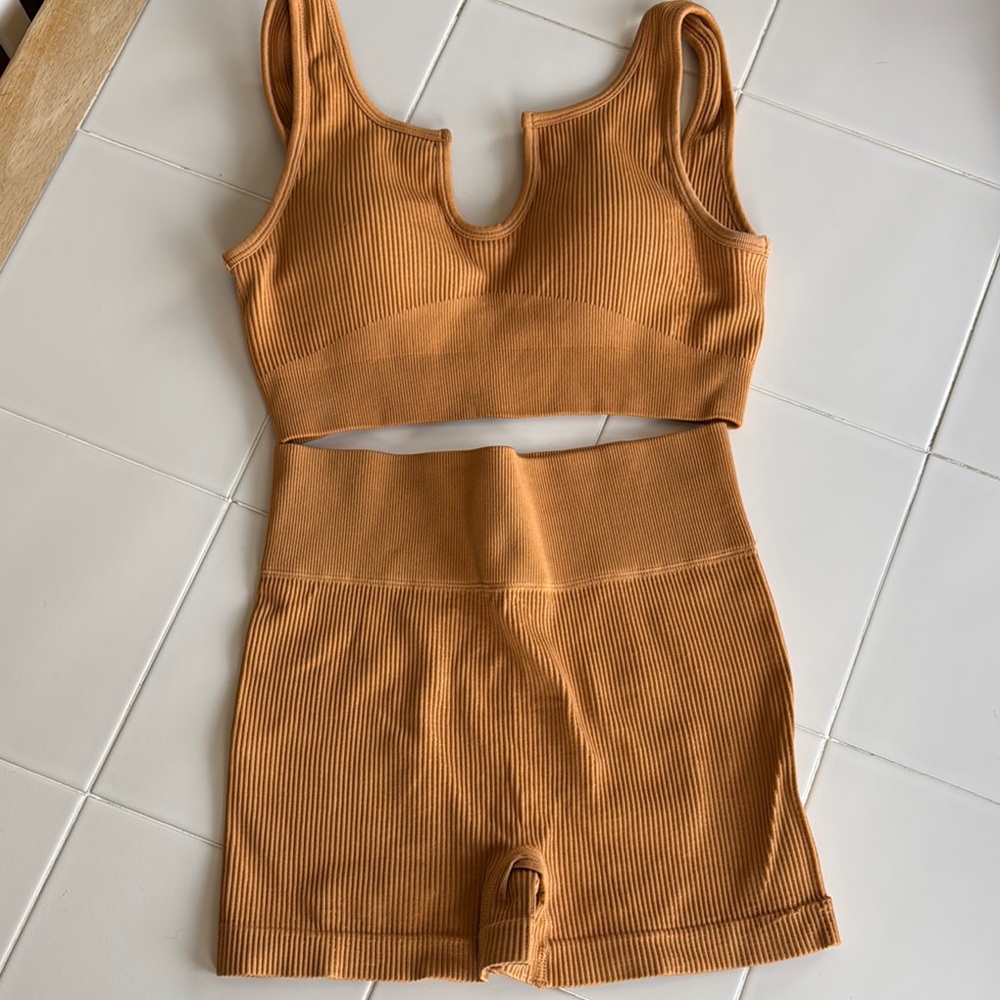 Ribbed Tan Two-Piece Set